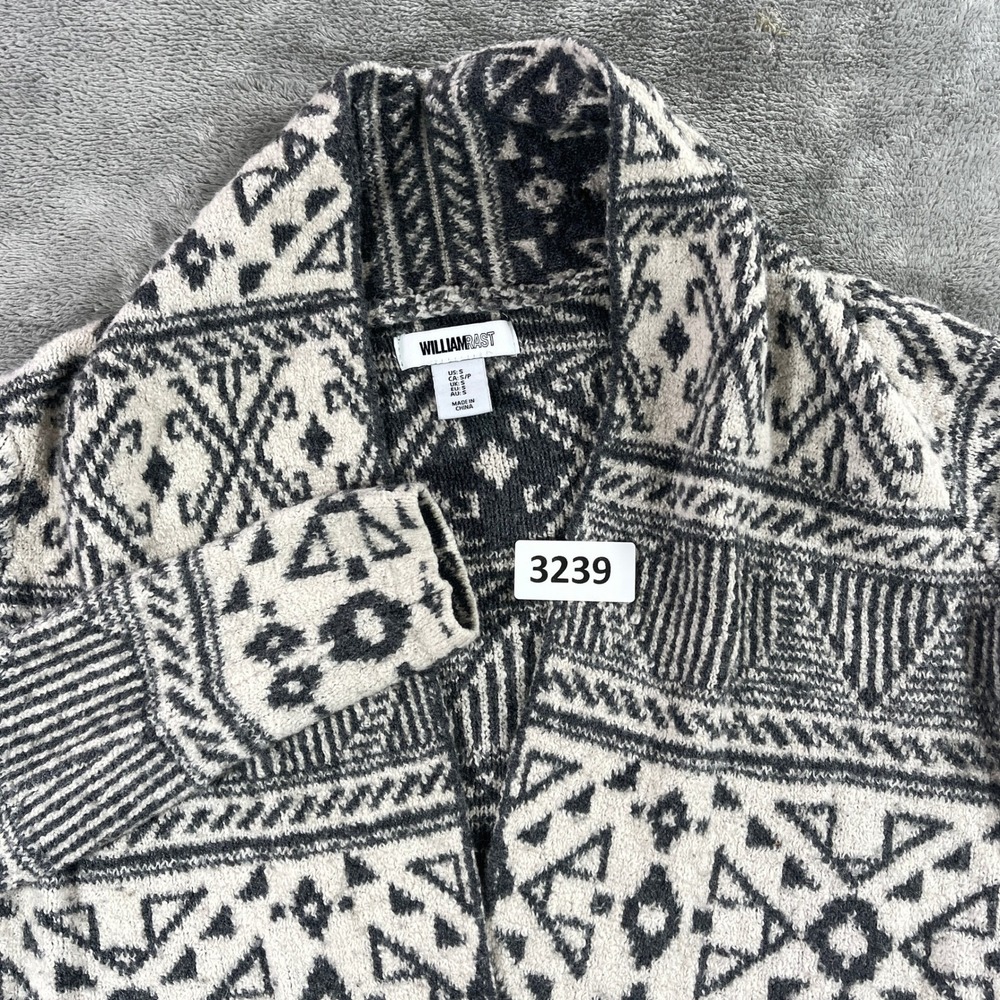 William Rast‎ Cardigan Sweater Women Small Gray Aztec Open Front Nordic Tribal